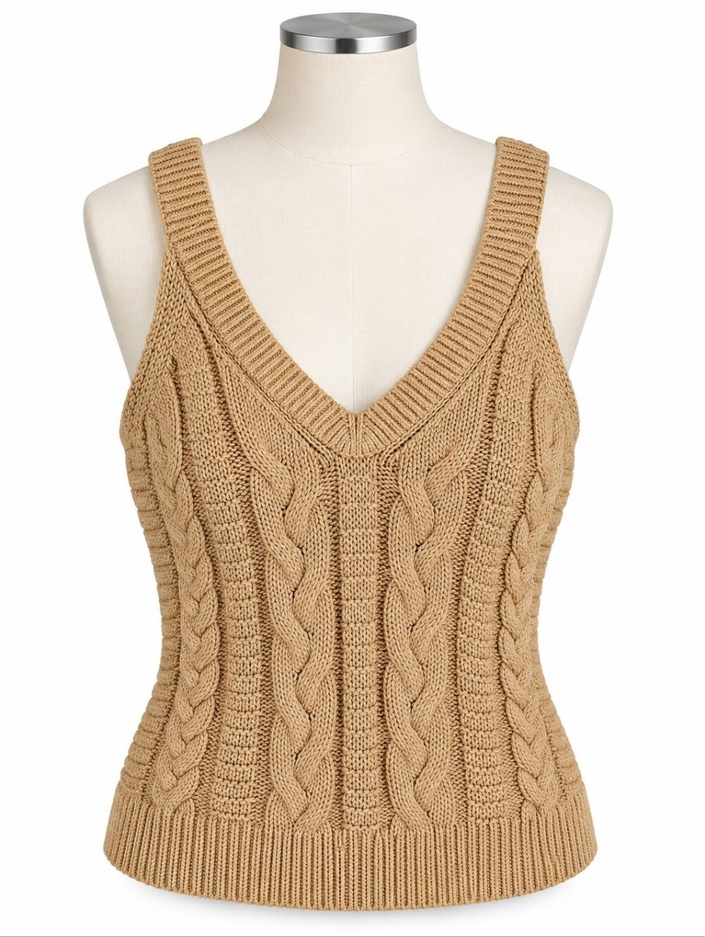 Banana Republic Cable Knit Sweater Tank Vest Top Camel Tan V-Neck Womens Sz M